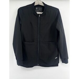 Figs Women's Bellery Scrub Jacket Technical Collection Full Zip Bomber Black XS